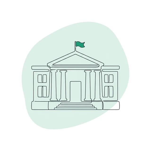 Façade d’une agence bancaire avec colonnes et fronton