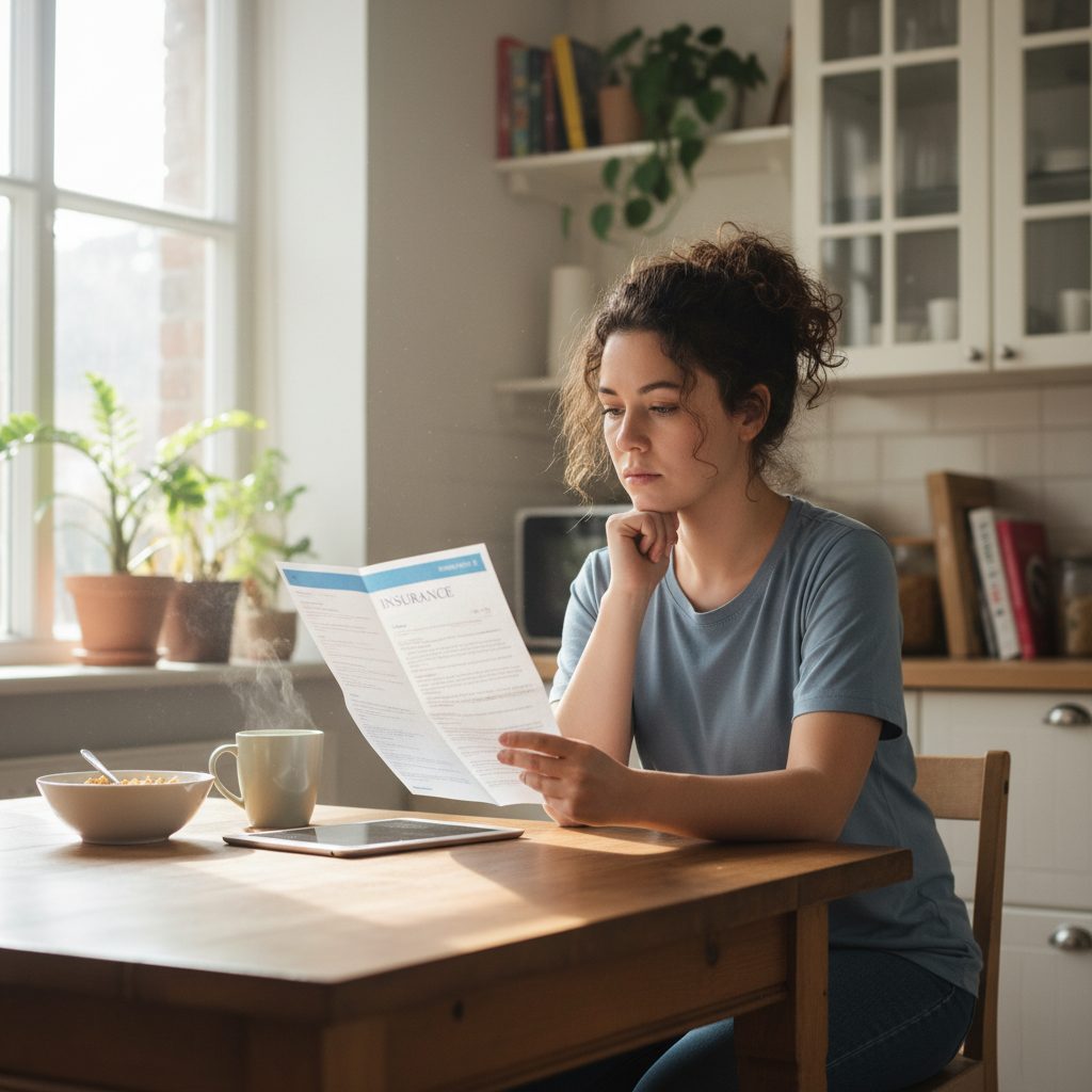 Personne examinant son contrat d'assurance prêt immobilier avec une affection longue durée