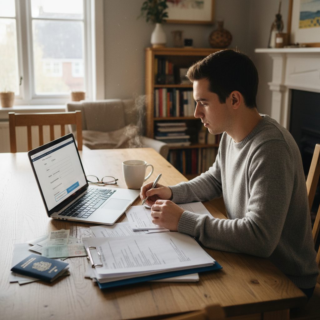 Personne utilisant un calculateur de taux d'assurance emprunteur en ligne.