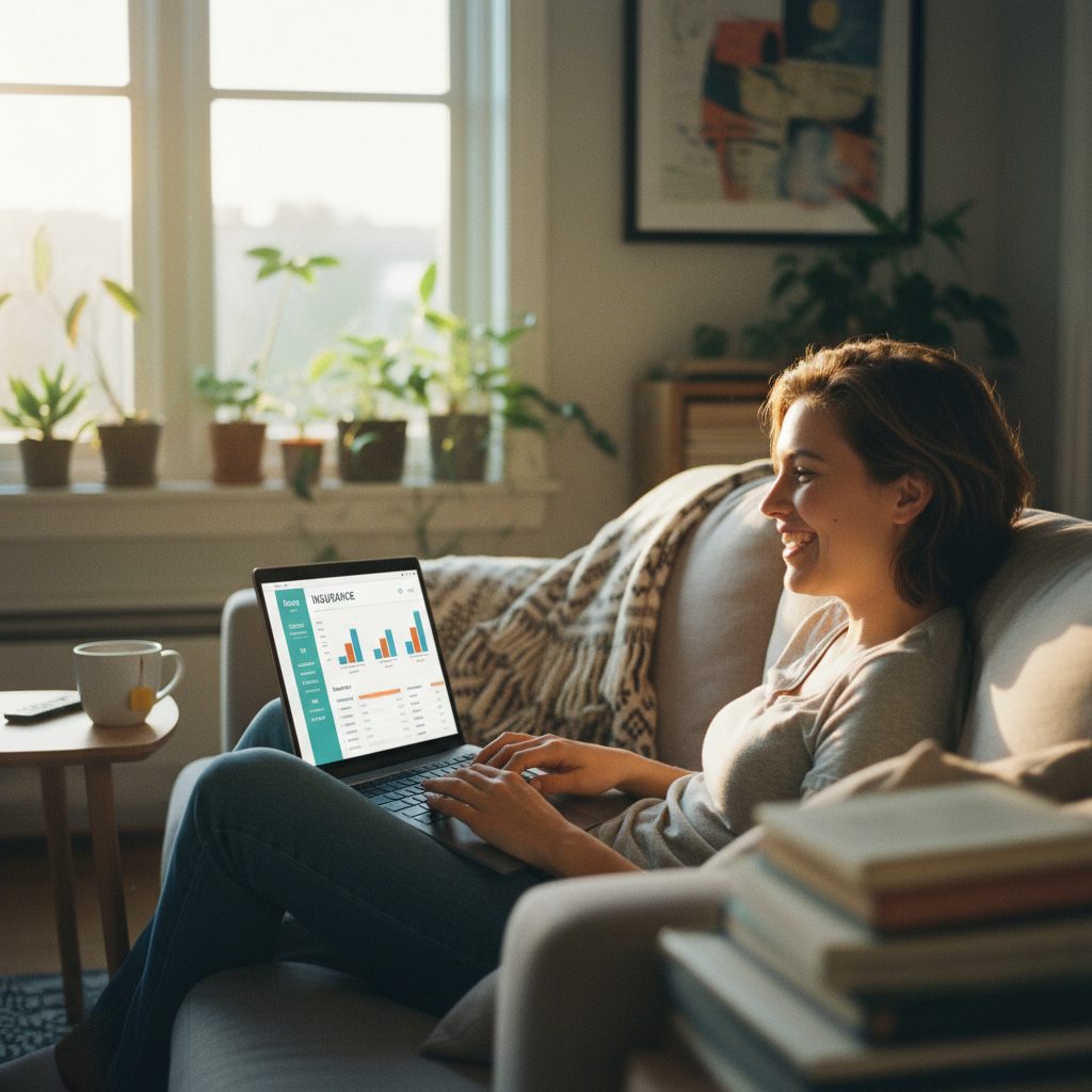 Personne comparant les offres d'assurance de prêt immobilier en ligne pour changer de contrat.