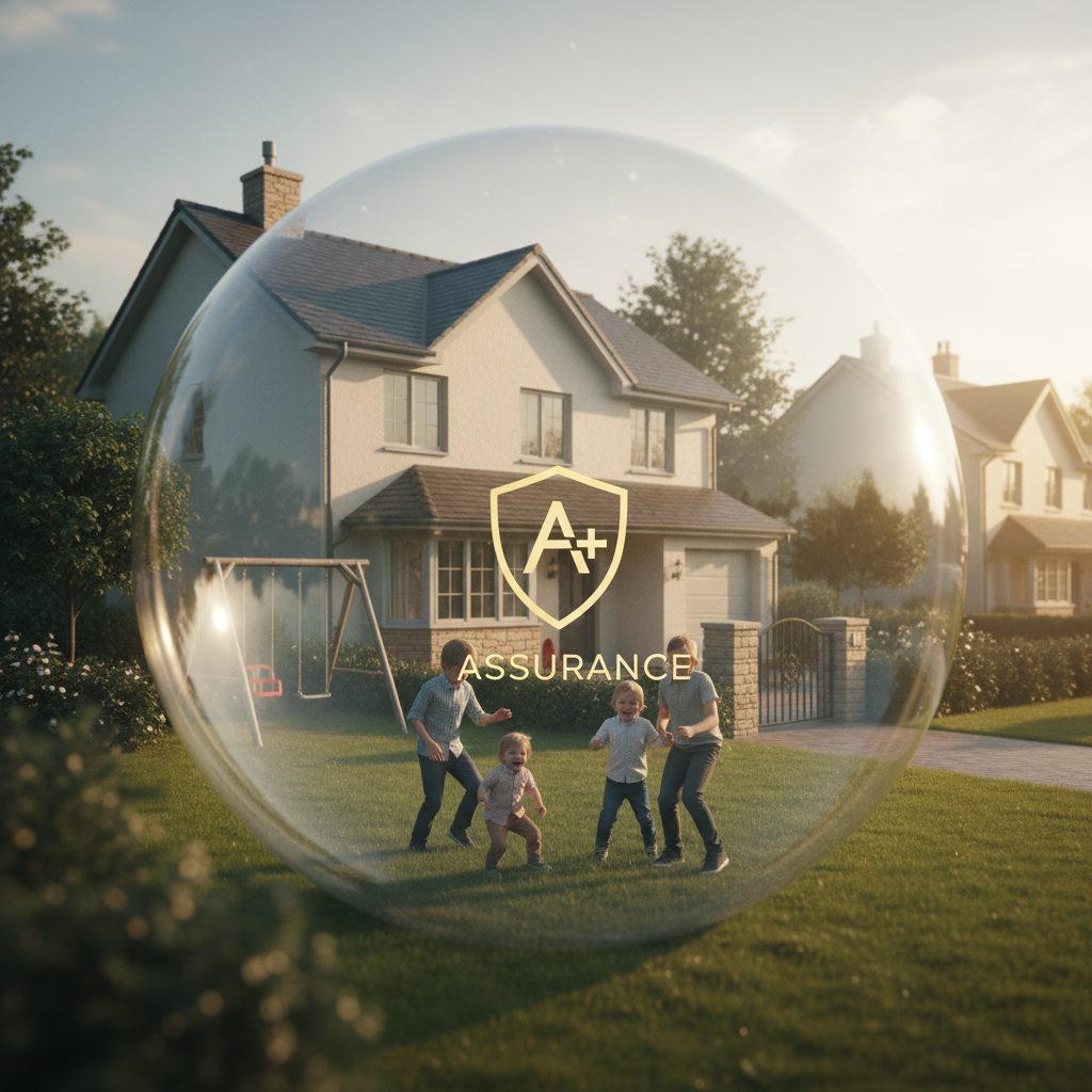 Illustration des garanties de l'assurance emprunteur protégeant un projet immobilier familial.