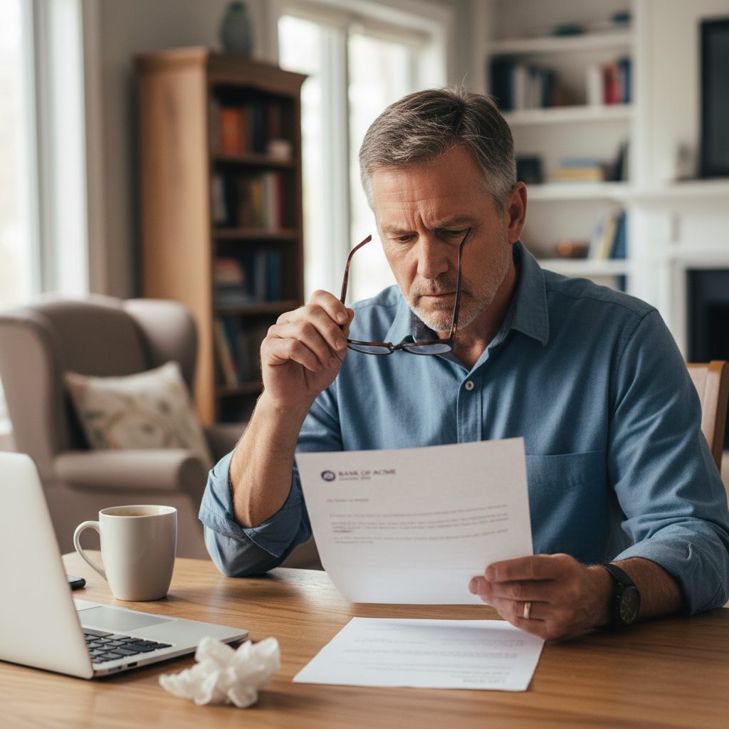 Personne analysant un refus de délégation d'assurance de sa banque.