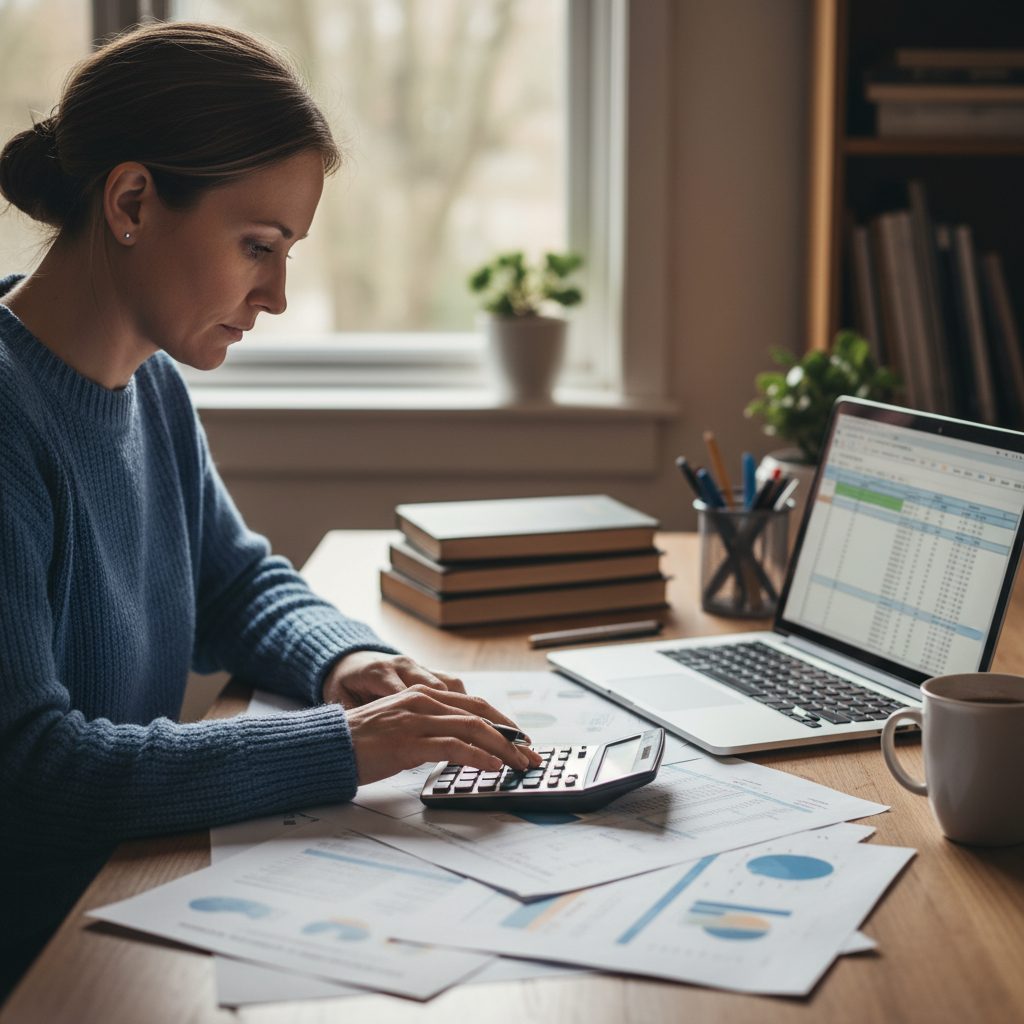 Personne calculant les économies réalisables sur son assurance de prêt immobilier.