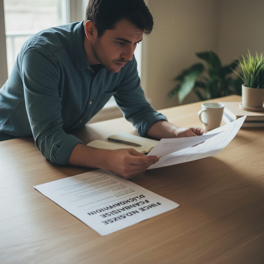 Personne comparant la Fiche Standardisée d'Information (FSI) avec un autre contrat d'assurance de prêt.