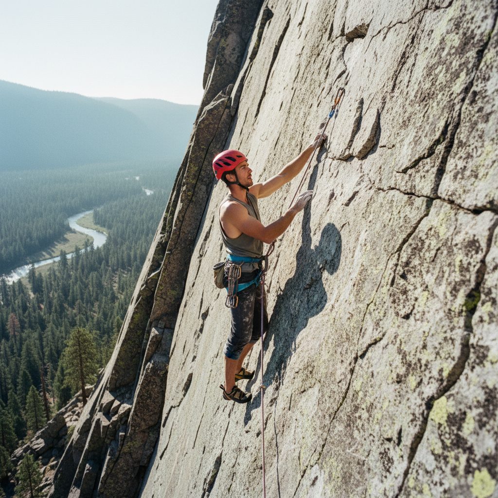 Alpiniste pratiquant un sport à risque exclus par l'assurance emprunteur.