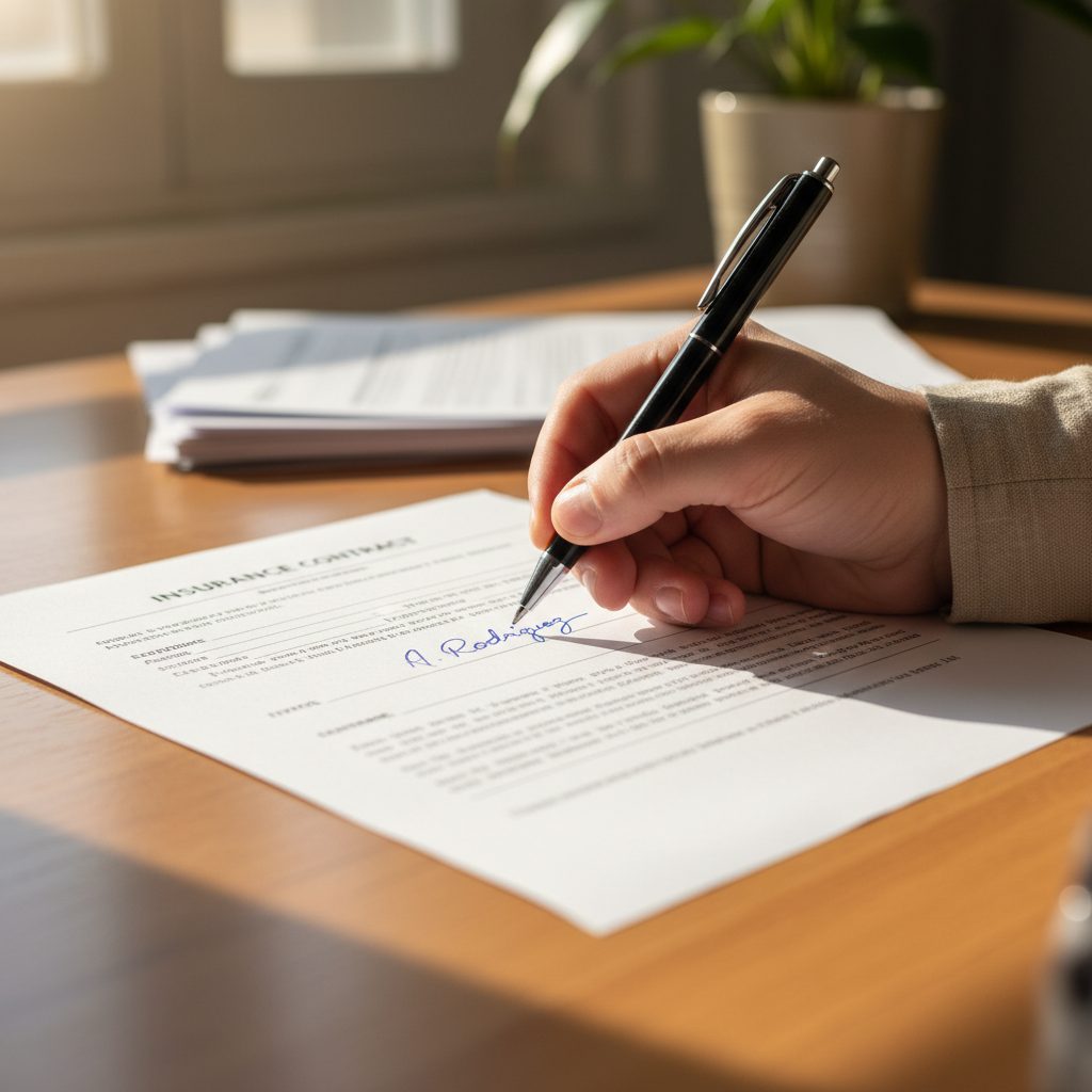 Signature d'un nouveau contrat pour changer d'assurance de prêt immobilier.