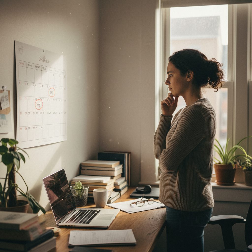Personne consultant un calendrier, symbolisant la franchise de la garantie ITT en assurance emprunteur.