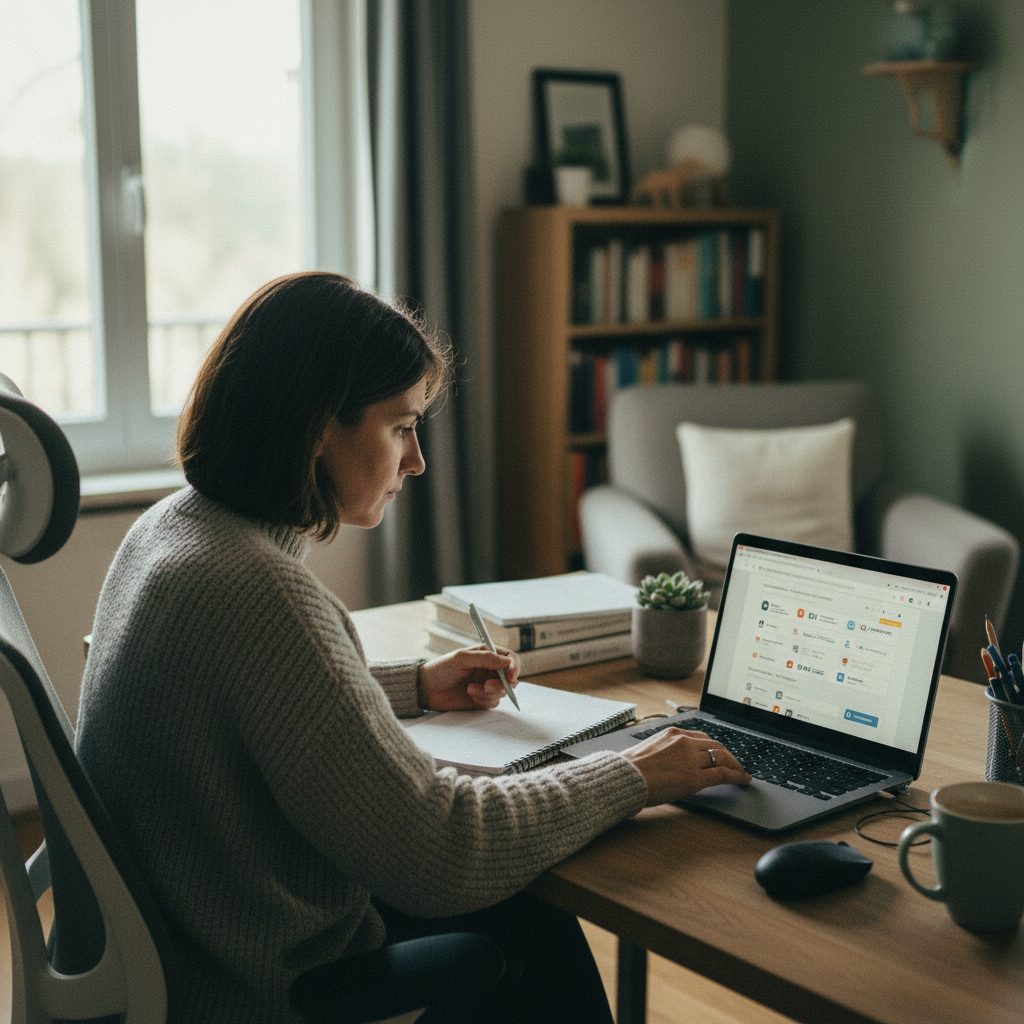 Utilisateur comparant en ligne les offres d'assurance de prêt pour trouver le meilleur tarif.