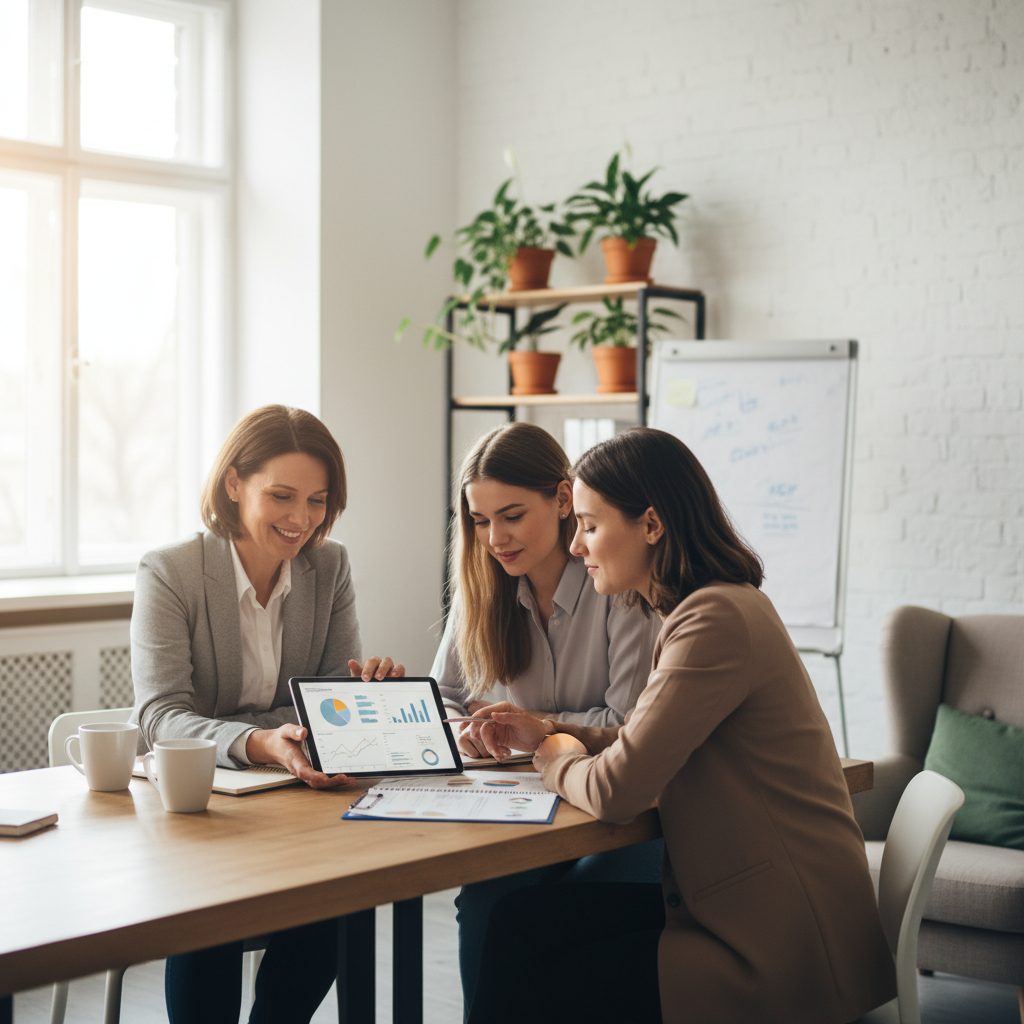 Conseiller expliquant les avantages d'une bonne répartition de quotité d'assurance emprunteur à un couple.