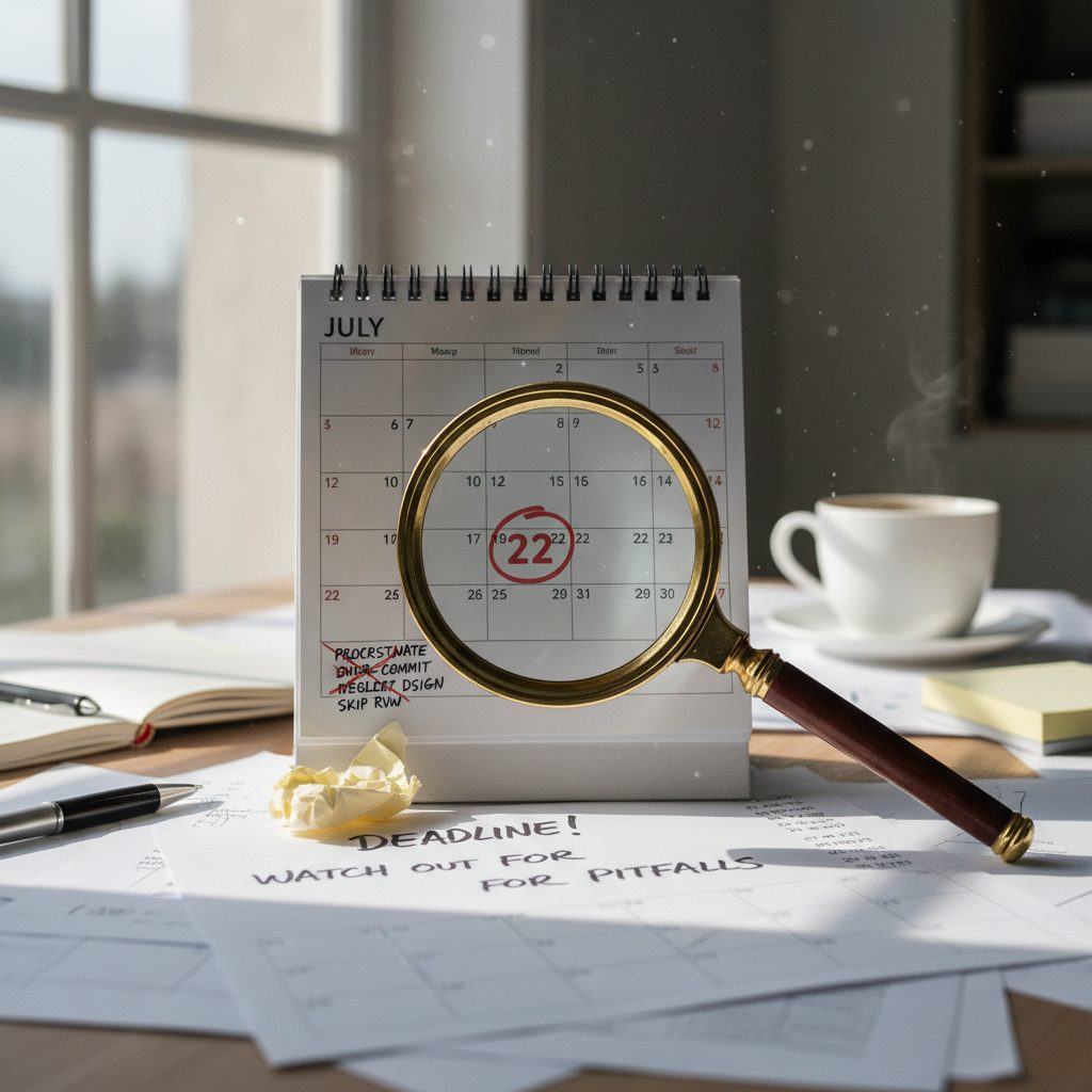 Calendrier et loupe symbolisant les délais et pièges à éviter lors de la résiliation d'assurance prêt.