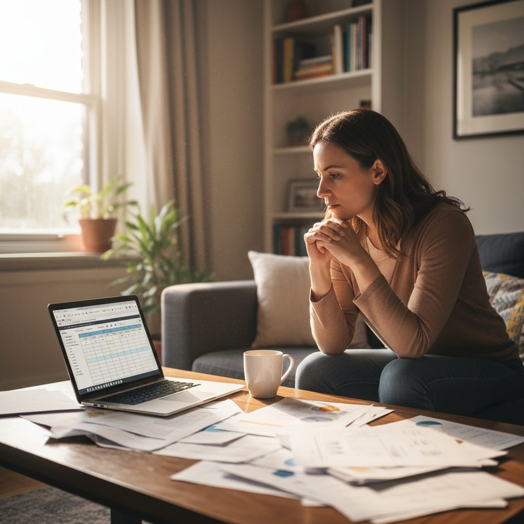Personne comparant des offres d'assurance emprunteur en ligne pour trouver un contrat adapté à son profil de sportif