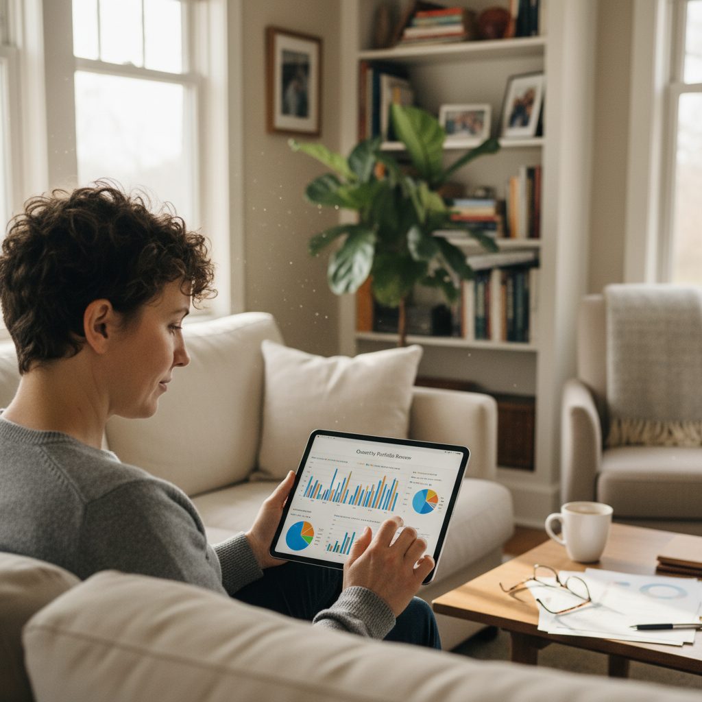 Personne analysant les taux d'assurance de prêt immobilier sur une tablette en 2025.