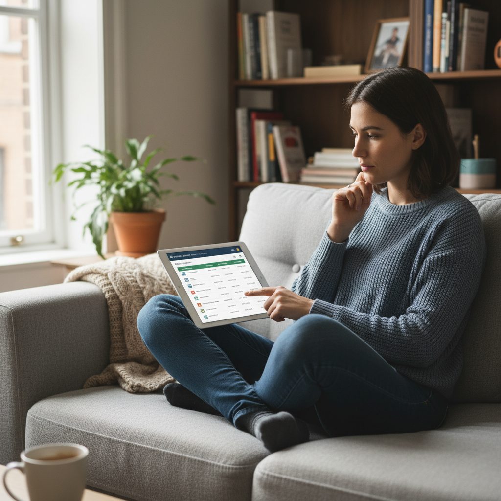 Freelance comparant les offres d'assurance de prêt en ligne pour trouver le meilleur taux